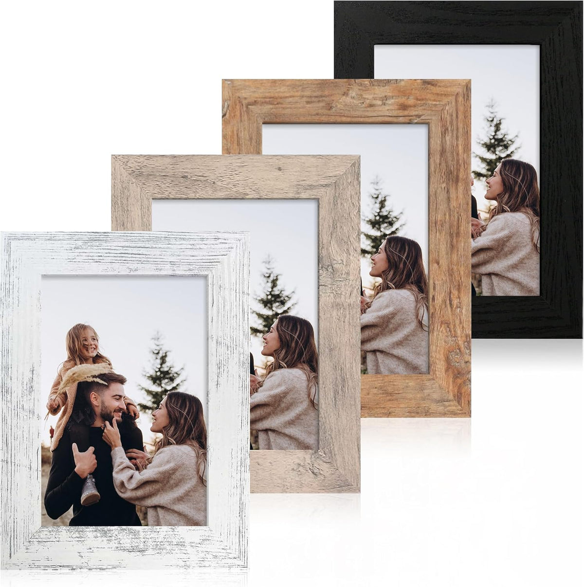 4x6 Picture Frame Set of 4 with High Definition Real Glass, Mixed Color Wood Photo Frames for