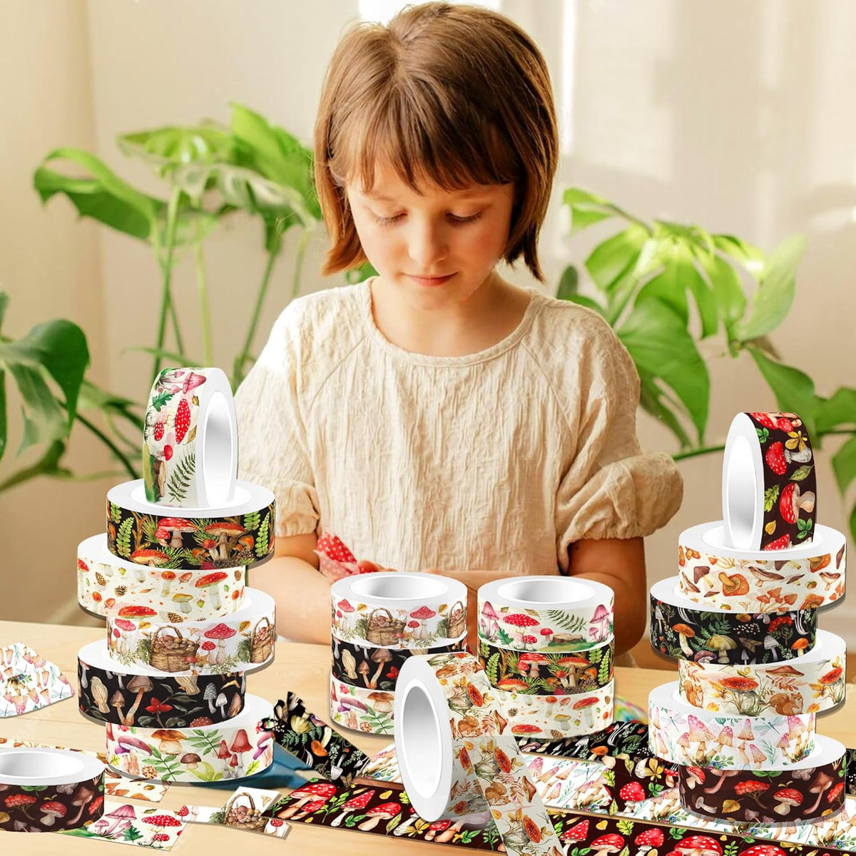Adirasenotek 12 Rolls Mushroom Washi Tape Set,Vintage Washi Tape Decorative Paper Stickers