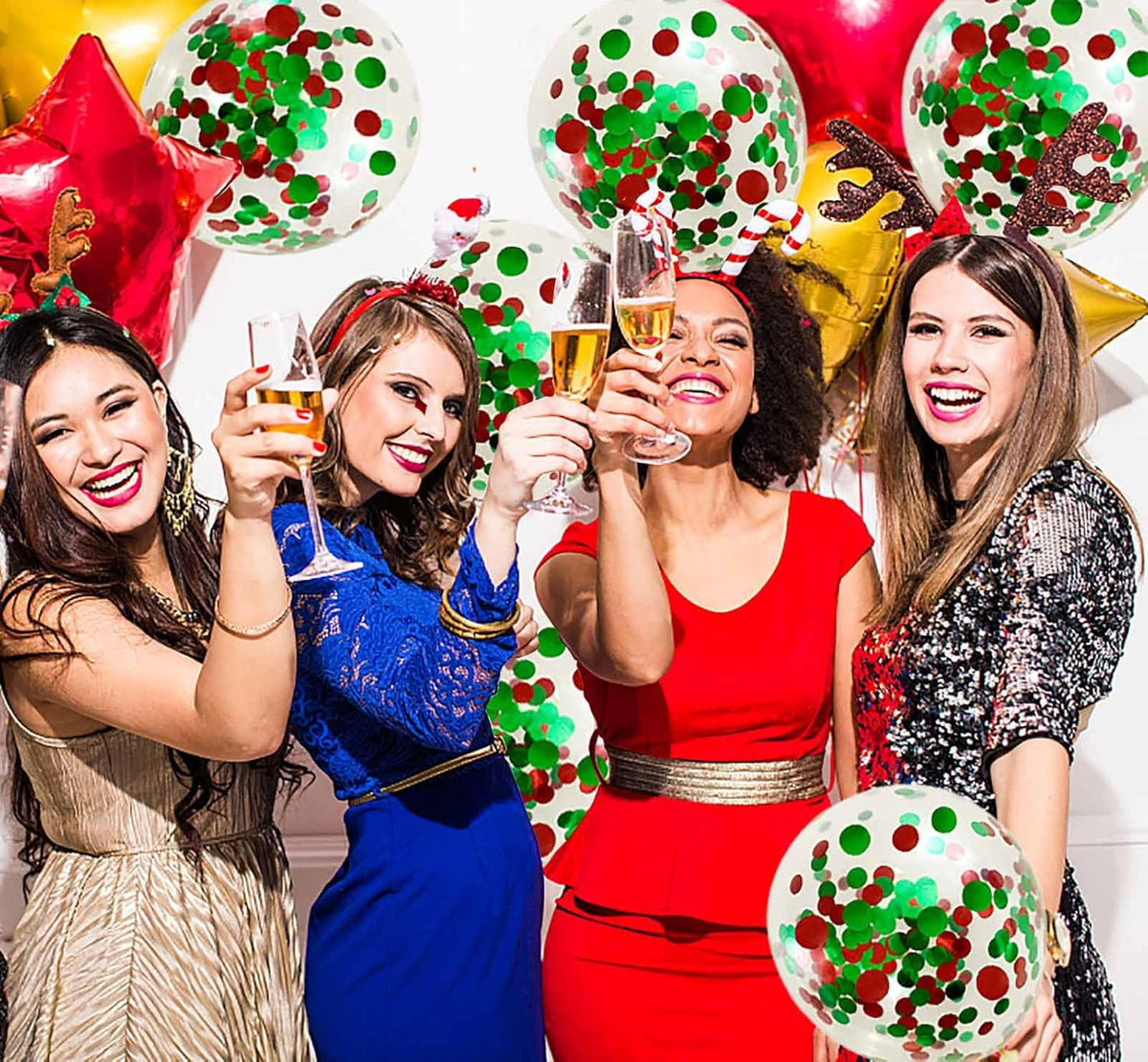 50pcs Red and Green Foil Confetti Balloons,12 inch Latex Balloon with Red Black Confetti Inside for