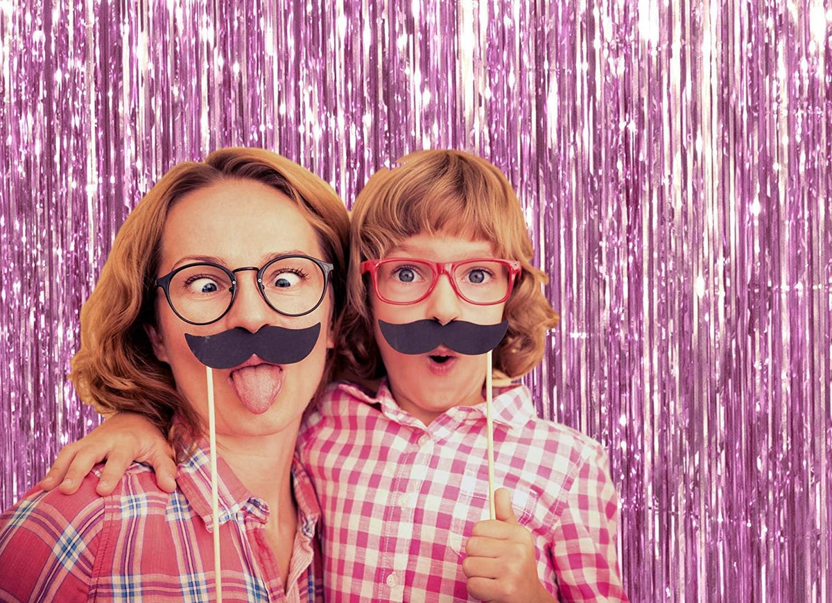 BEISHID 2 Pcs Pink Door Streamers Tinsel Curtain Party Streamers Backdrop Fringe Foil Wall