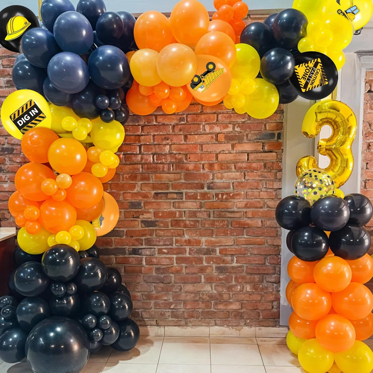 Construction Balloons, 12 Inch Black Yellow Orange Truck Printed Confetti Balloons for Boy Birthday