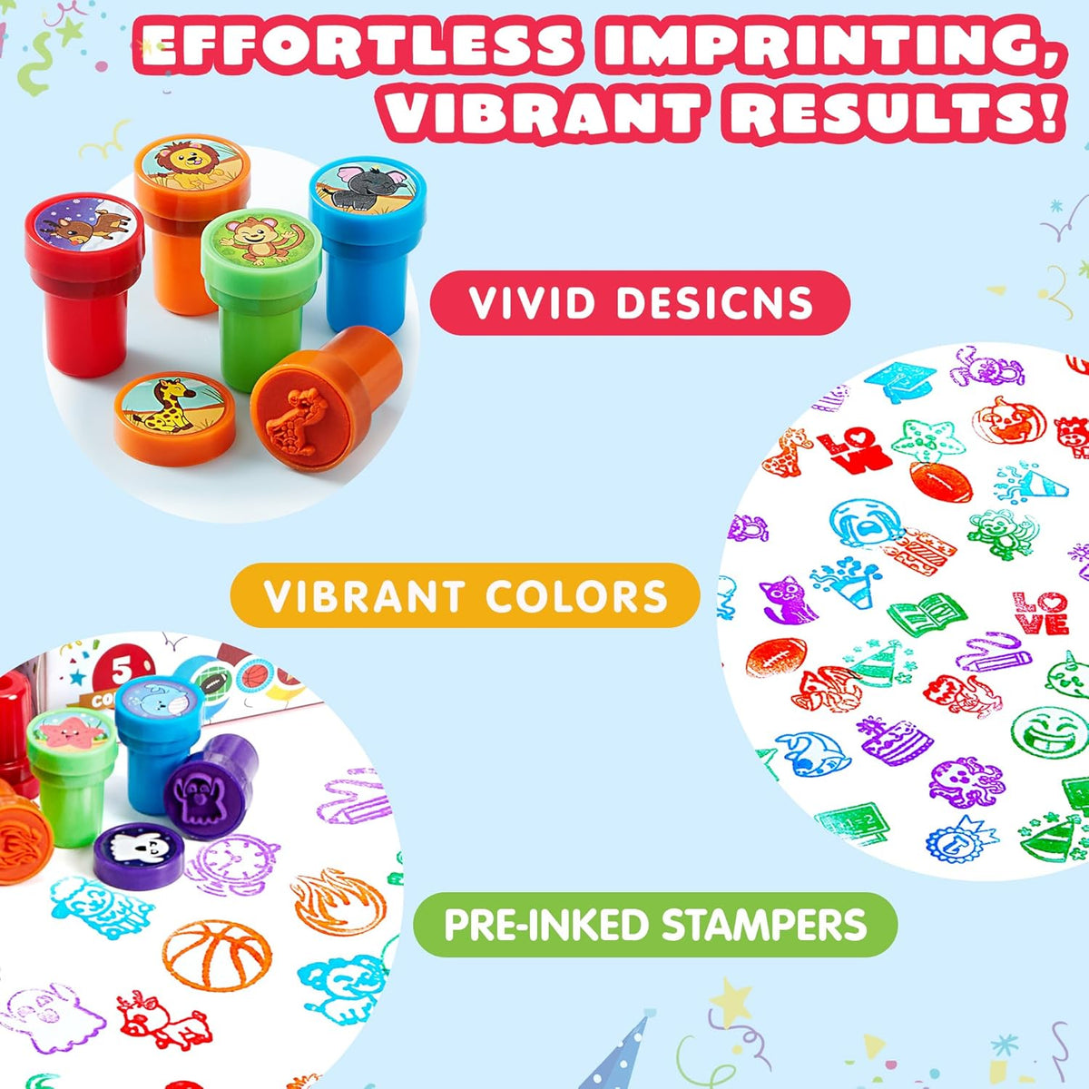 JOYIN 50 Pcs Assorted Stamps for Kids - Self-Ink Stamps with 50 Designs for Birthday Party Favor