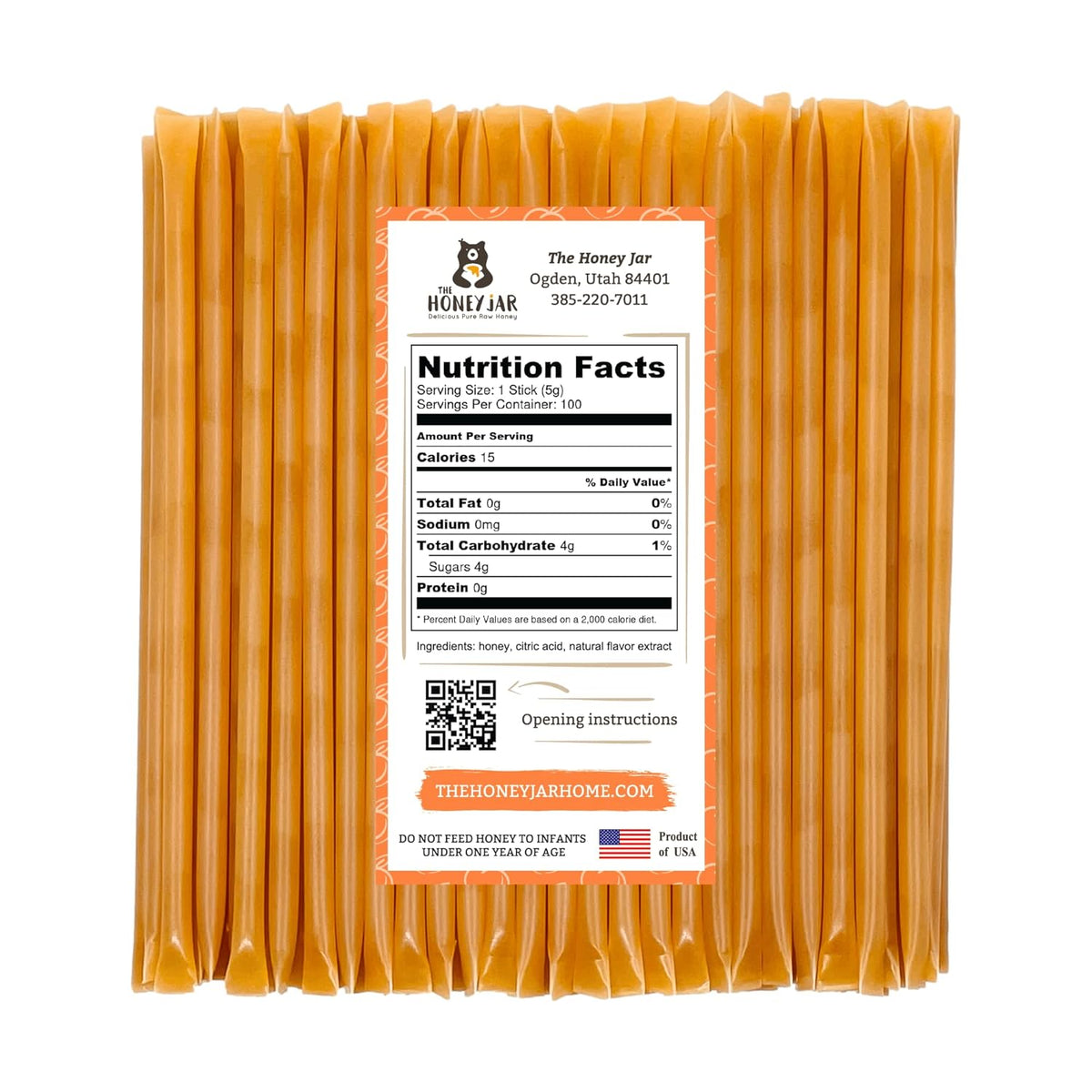 The Honey Jar Peach Flavored Honey Sticks - Pure Honey Straws For Tea, Coffee, or a Healthy Treat