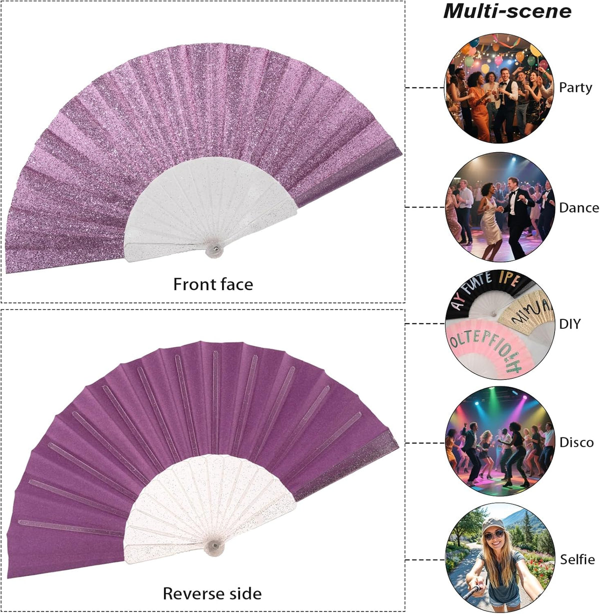 48 Pack Handheld Fan,Folding Hand Glitter Fan with Shining Transparent Fan Rib – Ideal for Wedding