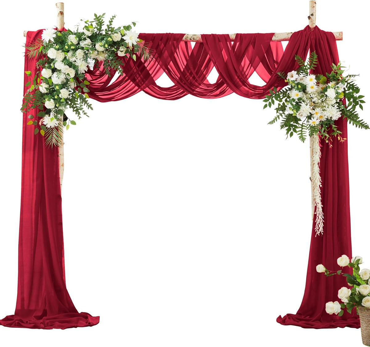 VACVELT Wedding Arch Draping Fabric - Burgundy Chiffon, 2 Panels Sheer Drapes, 30 Inch x 20ft