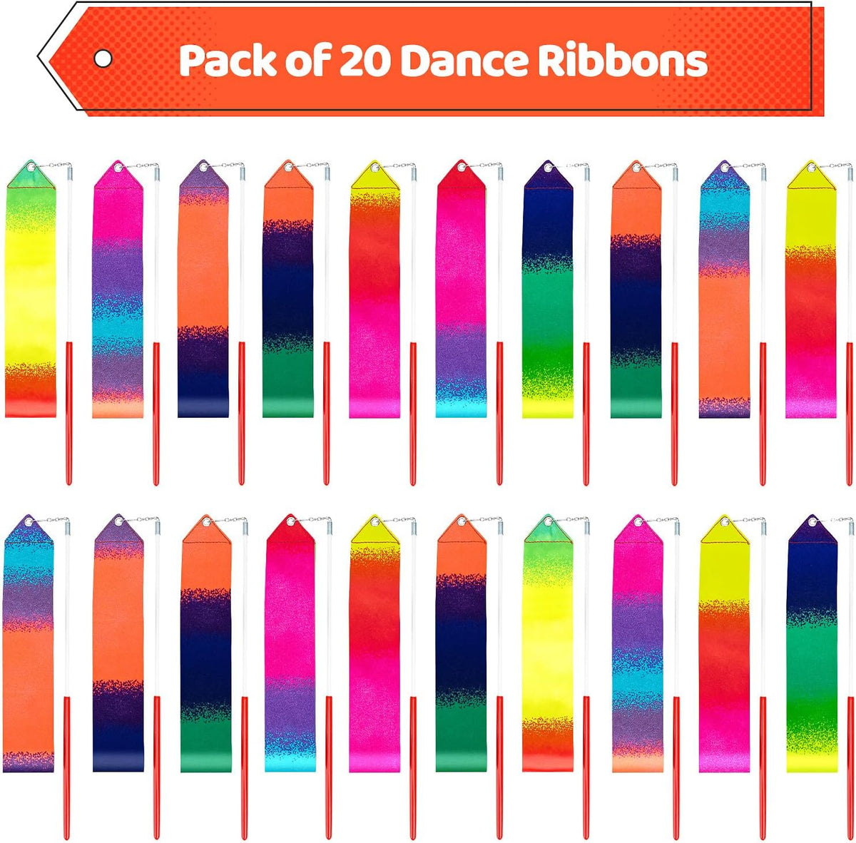 20 Pack Ribbon Dancer Wands for Kids,Rainbow Streamers Dance Ribbon,Party Favors Goodie Bags