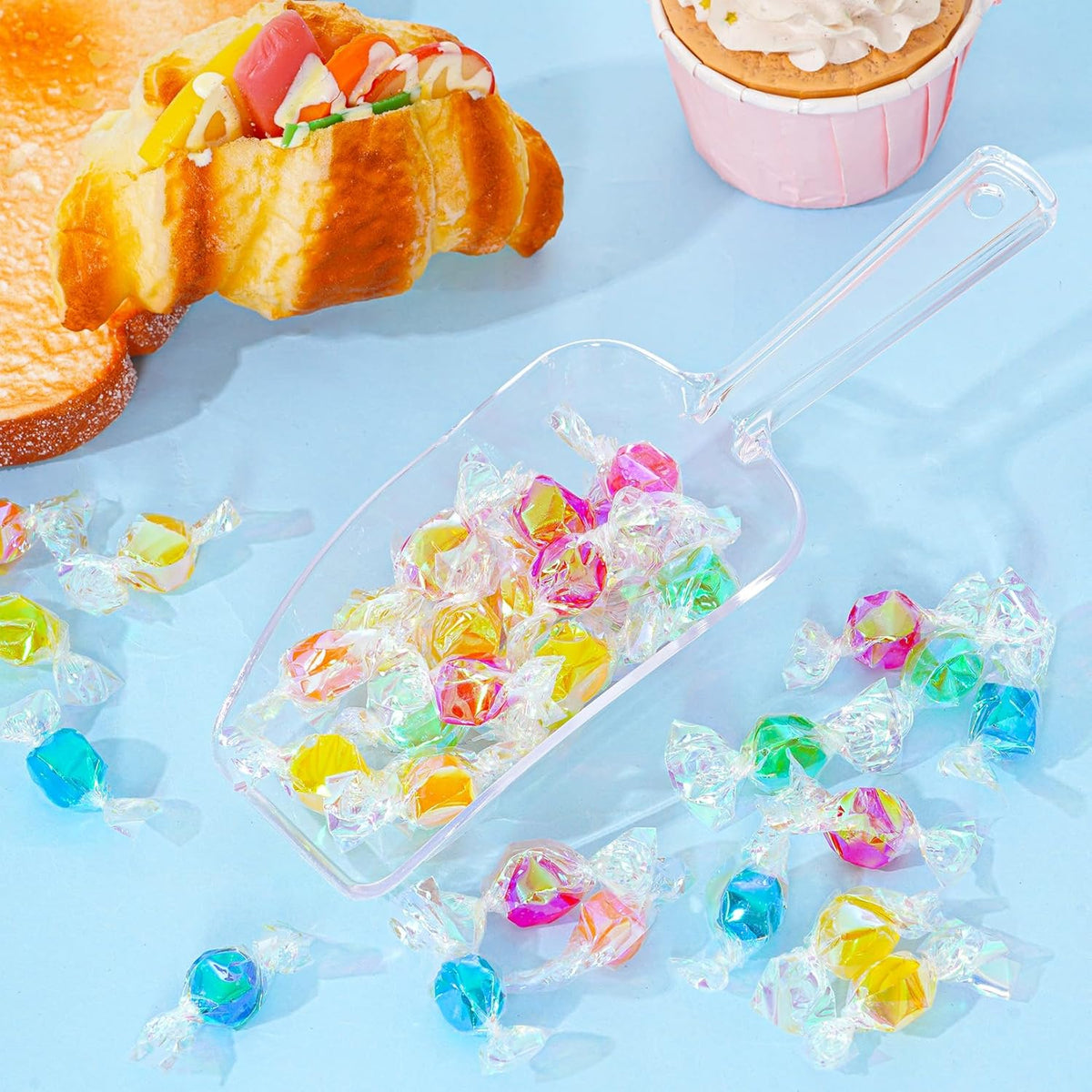 4Pcs Clear Plastic Ice Scoop for Freezer, Mini Candy Popcorn Scoops for Buffet Food Dry Goods