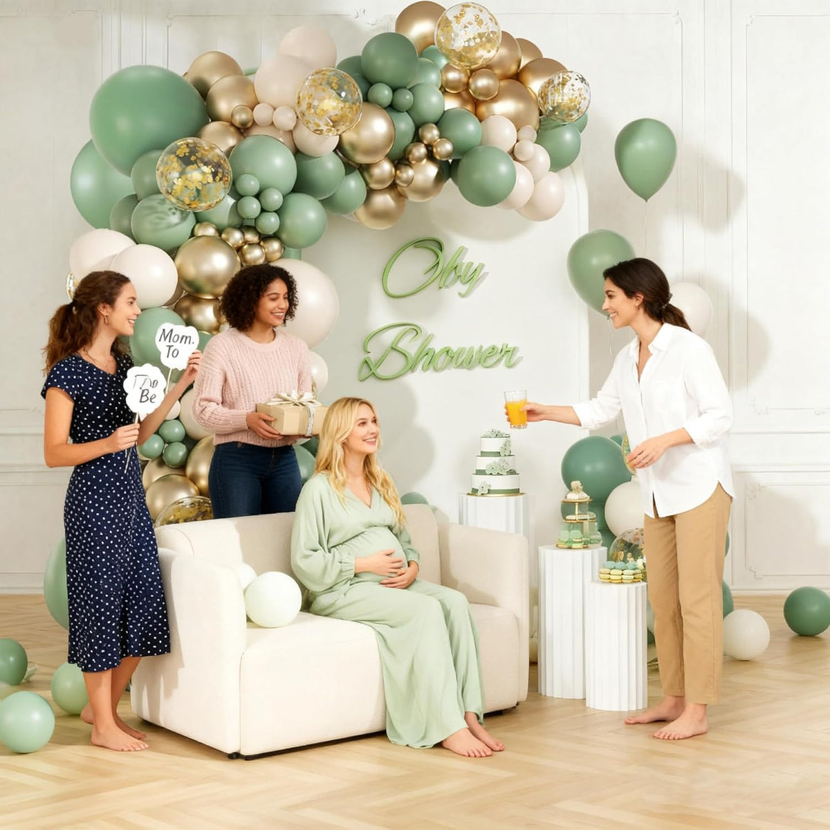 Sage Green Balloon Arch Kit, 141pcs Sage Green Gold Sand White Balloons for Wedding Engagement