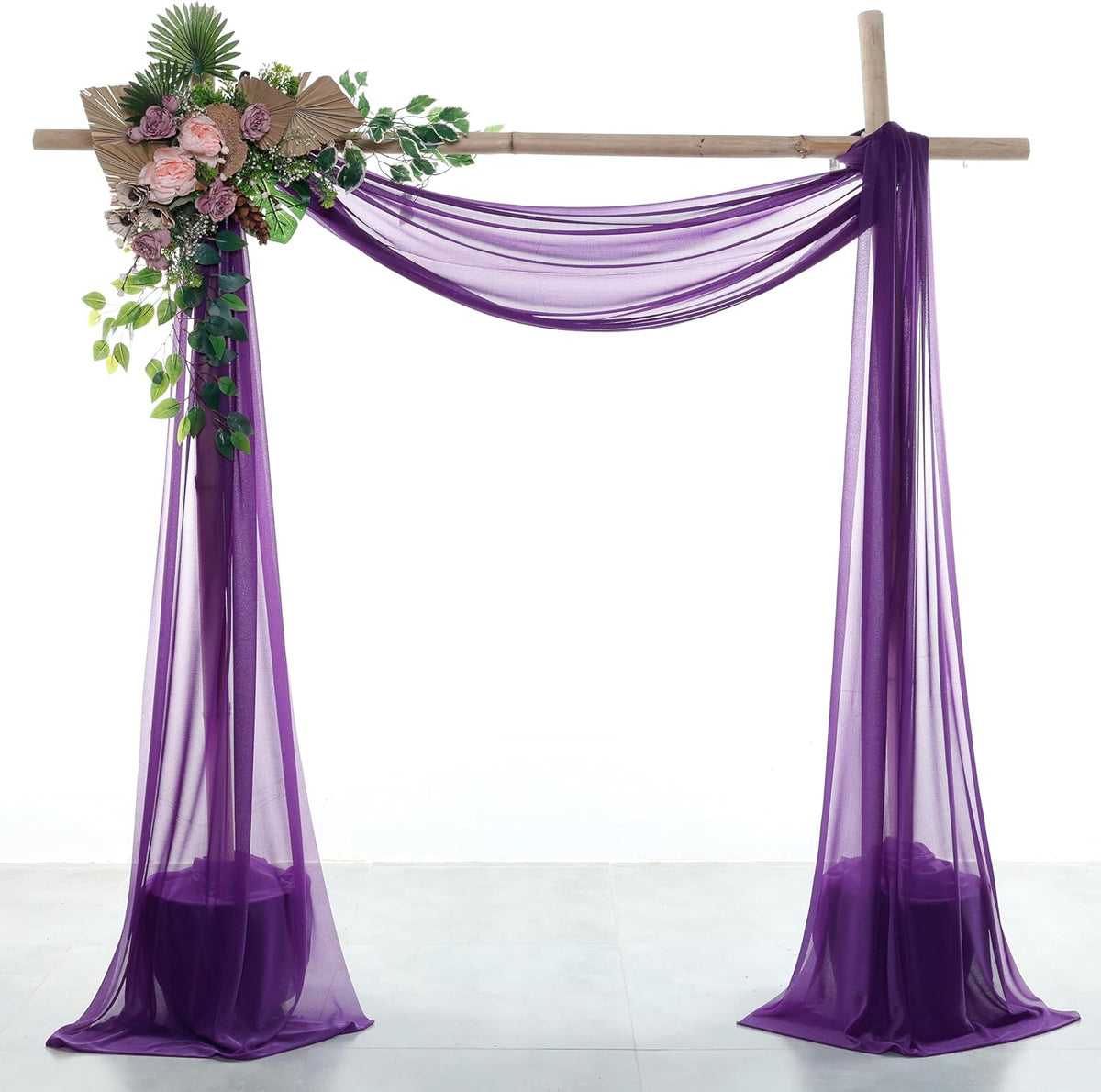VDS Pack of 3 Panel (30 Inch X 20 Feet) Wedding Arch Draping Fabric Sheer Chiffon Fabric Drapery