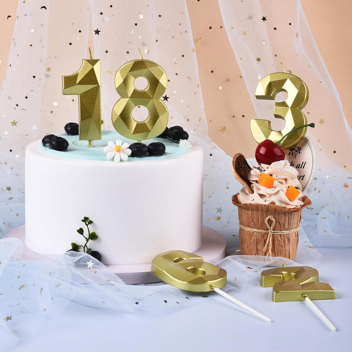 PHD CAKE 2.76 Inch Crystal Gold 0 Number Birthday Candles, Gold Number Candles, Cake Number