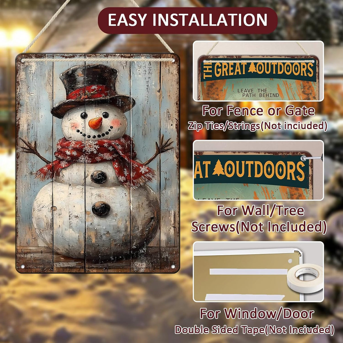 Vintage Christmas Metal Tin Sign Snowman Retro Wall Decor Christmas Tin Sign for Winter Outdoor
