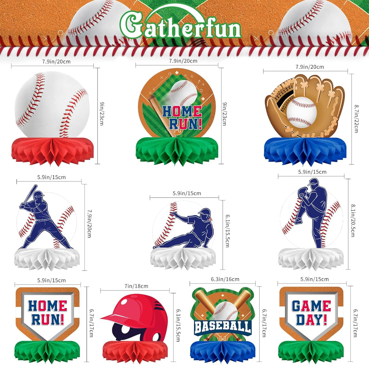 Baseball Party Supplies:Baseball-Themed Honeycomb Centerpiece for Baseball Birthday & Gameday