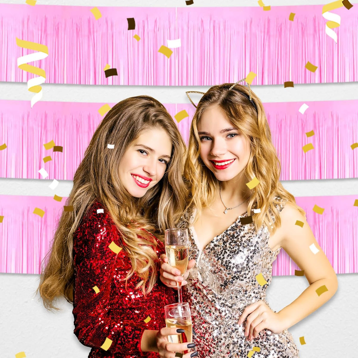 6 Pack 10 Feet Macaron Pink Foil Fringe Garland Metallic Tinsel Streamers Banner Wall Hanging