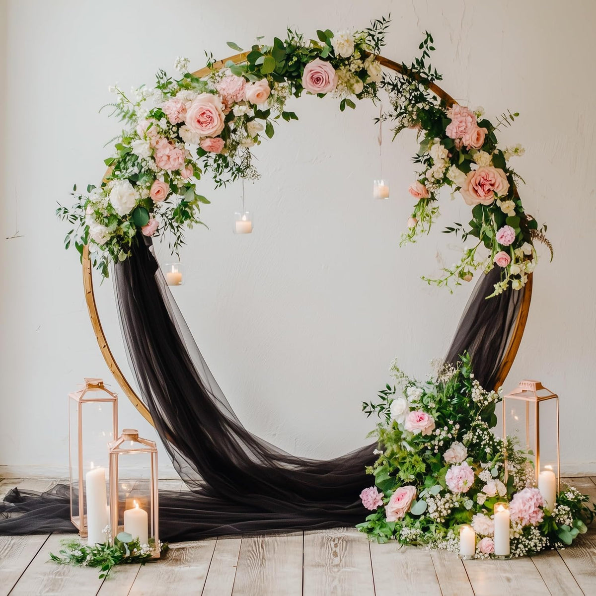 Wedding Arch Draping Fabric 3 Panels 28.7" x 20FT Black Sheer Chiffon Backdrop Drapes for Wedding