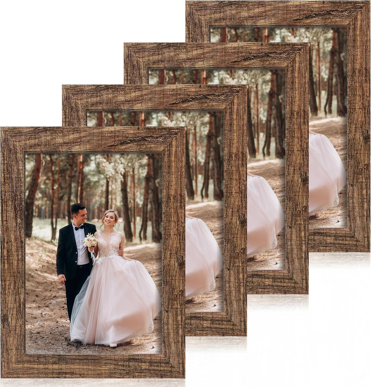 6x9 Picture Frame Set of 4, High Definition Real Glass Rustic Wood Frame, 6 x 9 Photo Frames for