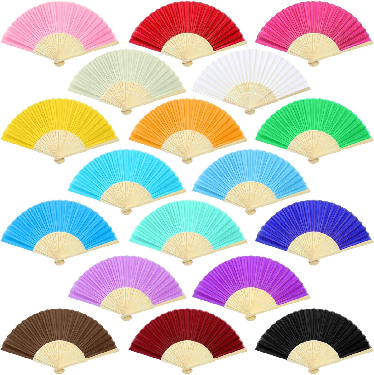 Aneco 18 Pieces 18 Colors Handheld Fans Cloth Hand Fans Bamboo Folding Fans for Wedding Decoration