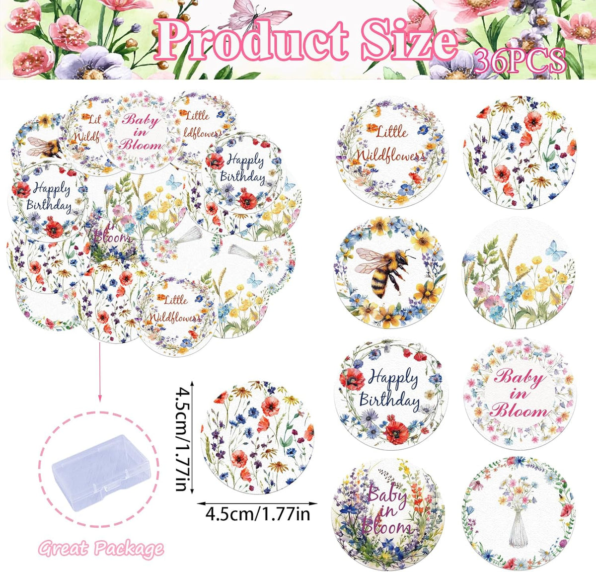 36PCS Edible Wildflower Cupcake Toppers Wafer Paper Baby in Bloom Baby Shower Decorations Flower
