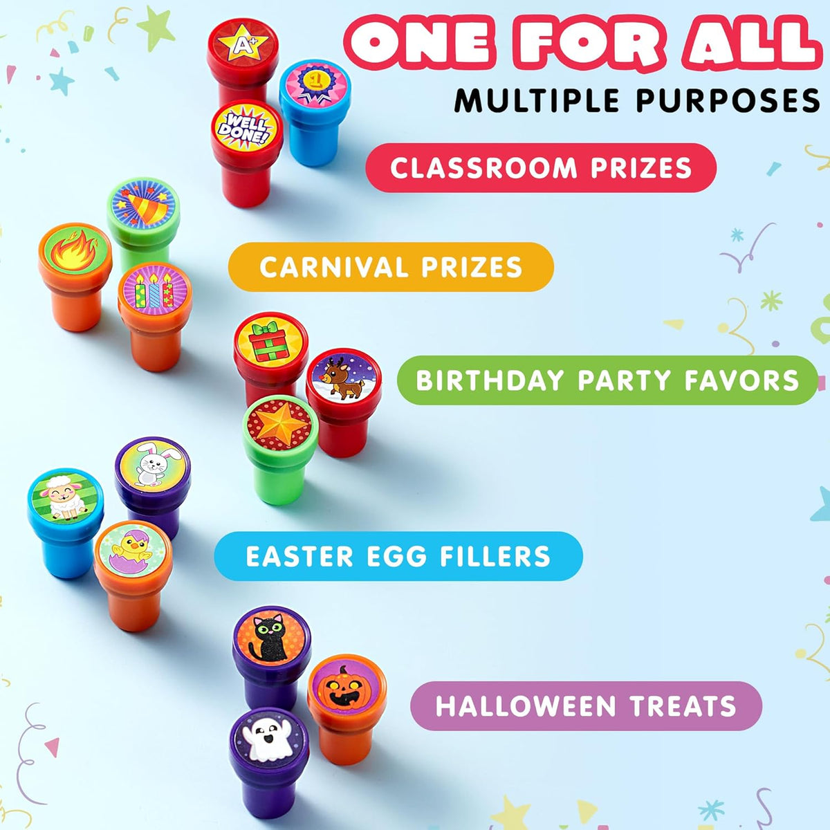 JOYIN 50 Pcs Assorted Stamps for Kids - Self-Ink Stamps with 50 Designs for Birthday Party Favor
