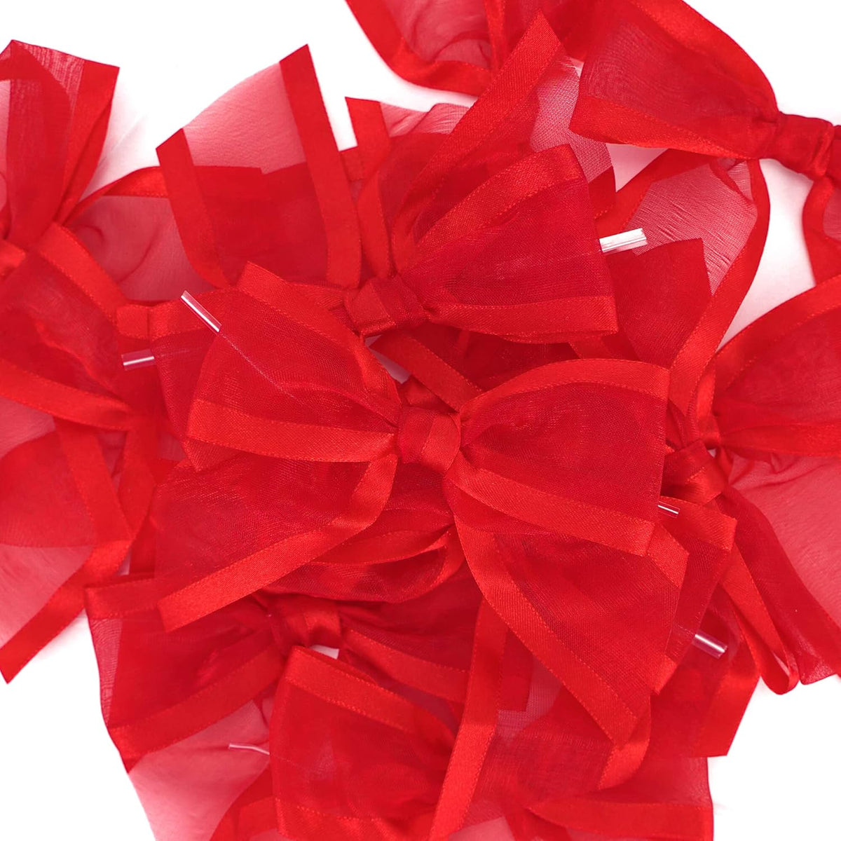 AIMUDI Red Bows for Crafts 4" Organza Bows Premade Twist Ties Bows for Gift Wrapping Crafts Treat