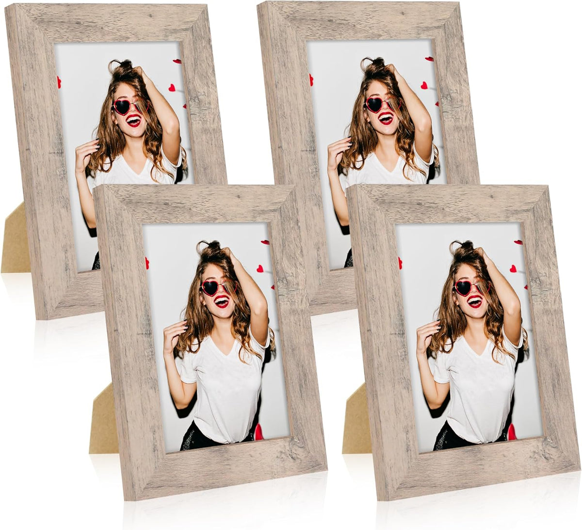 5x7 Picture Frame Set of 4, Smoke Gray Frame with High Definition Glass, 5 x 7 Wood Photo Frames