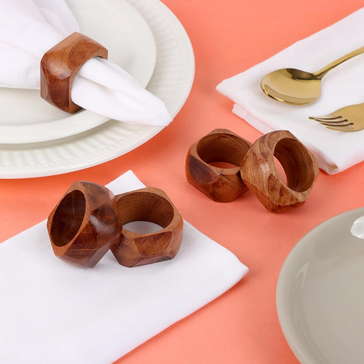 Wooden Napkin Rings Set of 12 Fall Decor for Home Square Acacia Wood Napkin Holders for Dining