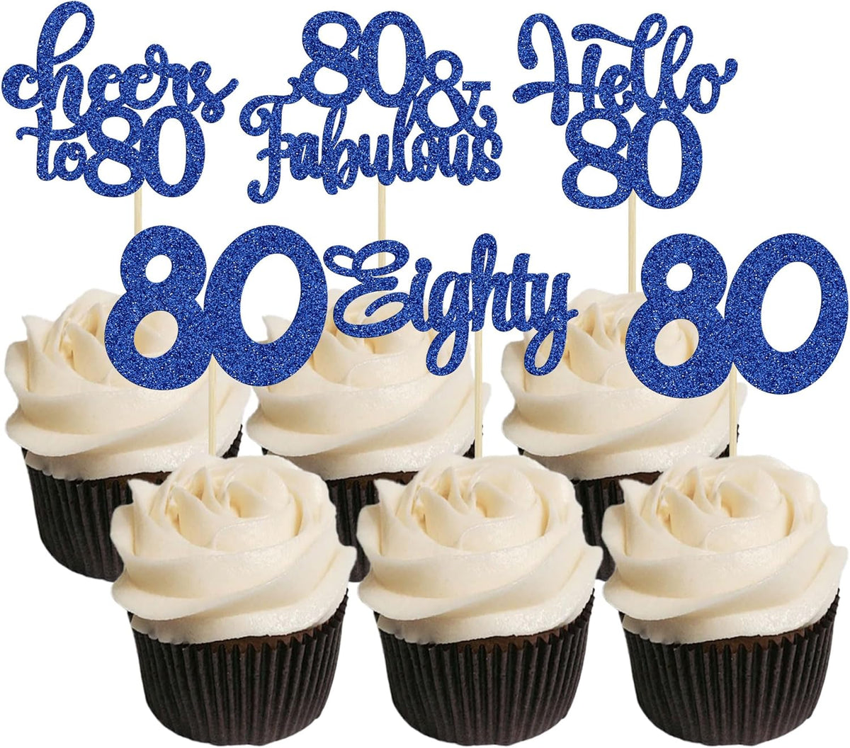 30Pcs Happy 80th Birthday Cupcake Toppers Eighty Cheers to 80 Years Old Birthday Cupcake Picks for