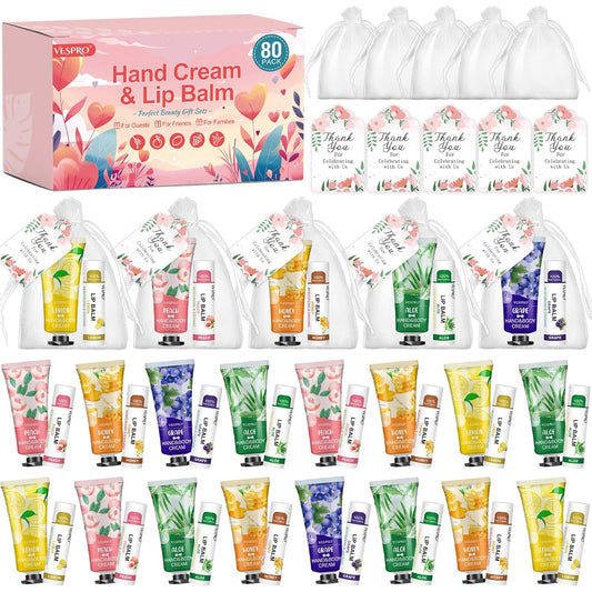 80 Sets Bulk Hand Cream and Bulk Lip Balm Gifts, Bridesmaid Gifts, Baby Shower Party Favors and