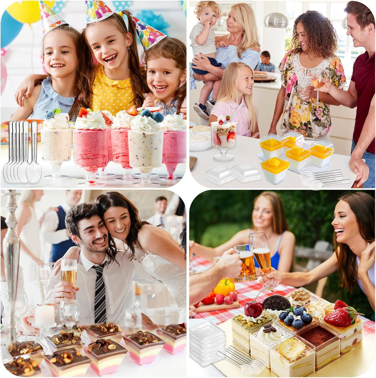 430 Pack Mini Dessert Cups with Lids and Spoons, Shooters Cups for Party, 4 oz, 5 oz 7 oz Clear
