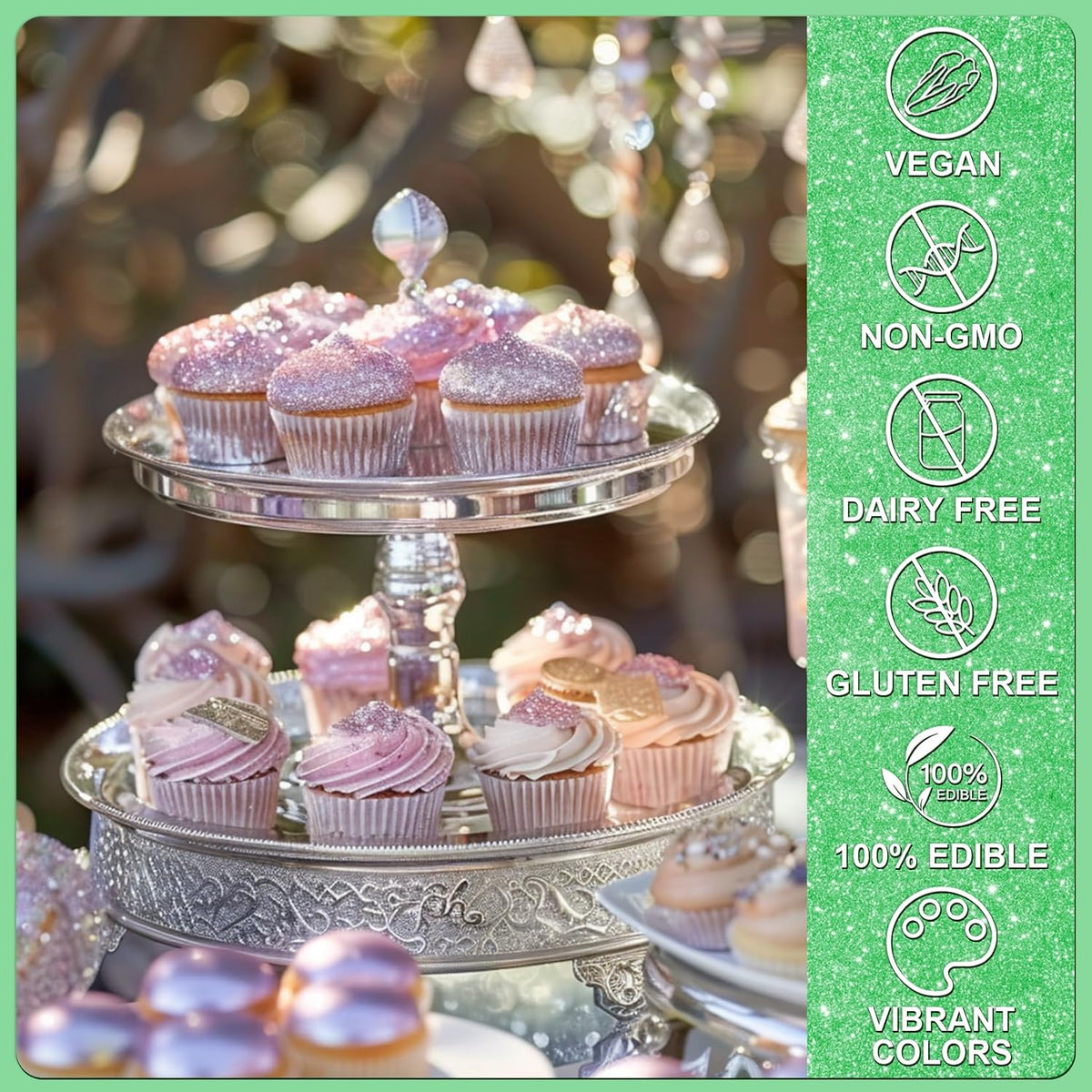 Green Edible Glitter - 5g Food Grade Cake Decorating Shimmering Glitter, Edible Sprinkle Luster