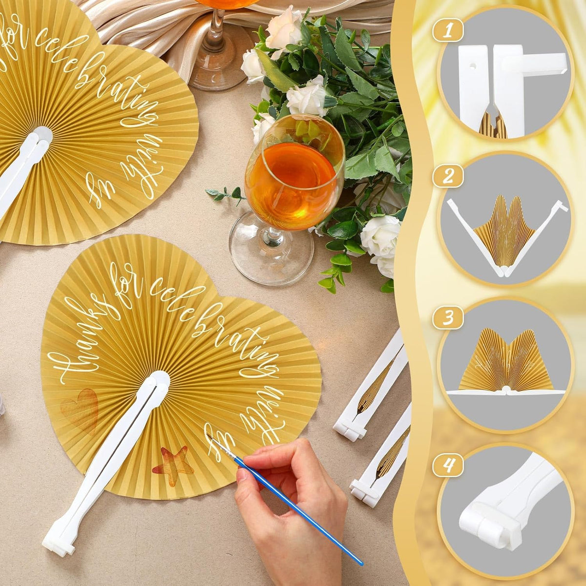 120 Pieces Paper Hand Held Fan Bulk Paper Folding Fans for Weddings Foldable Wedding Fans