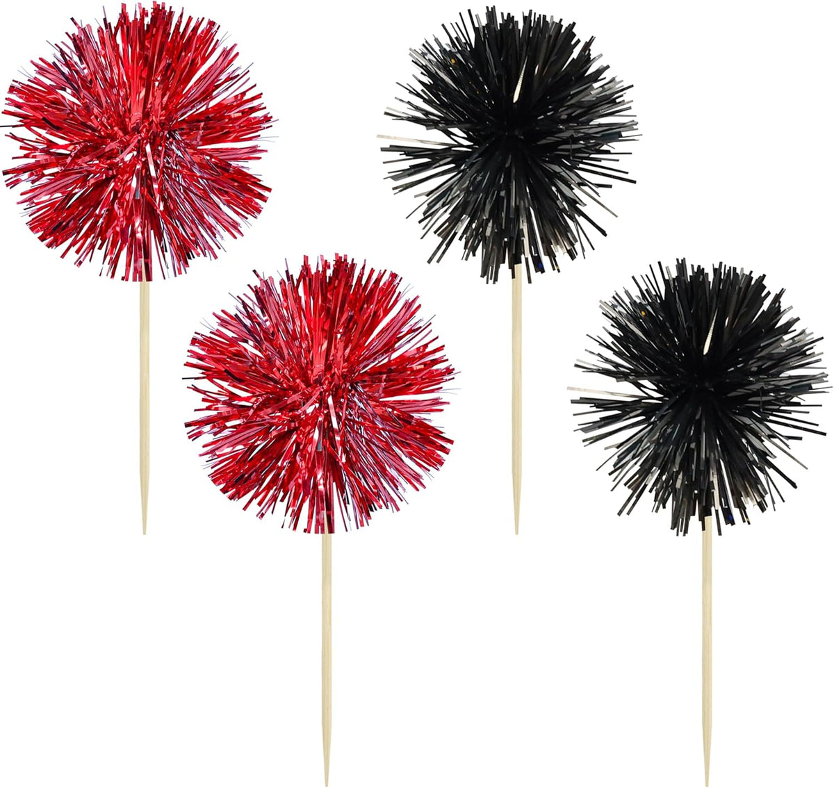 Gyufise 30Pcs Foil Firework Cupcake Toppers Sparkle Tinsel Cake Toppers Tinsel Drink Cake