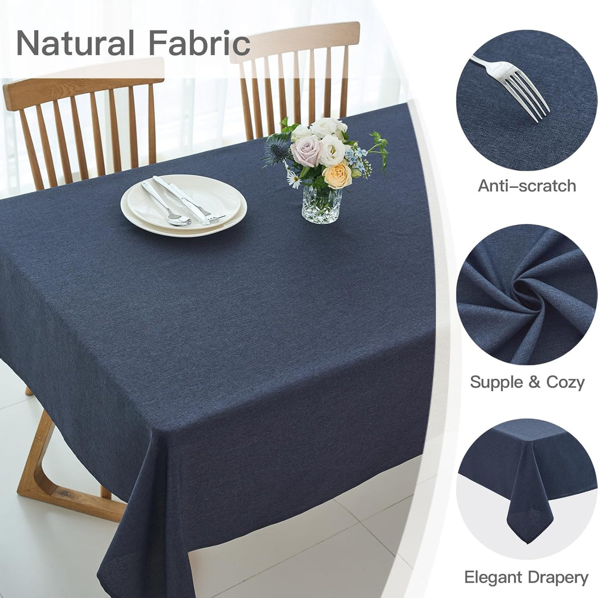 maxmill Rectangle Linen Textured Tablecloth Waterproof Spillproof Wrinkle Free Washable Fabric