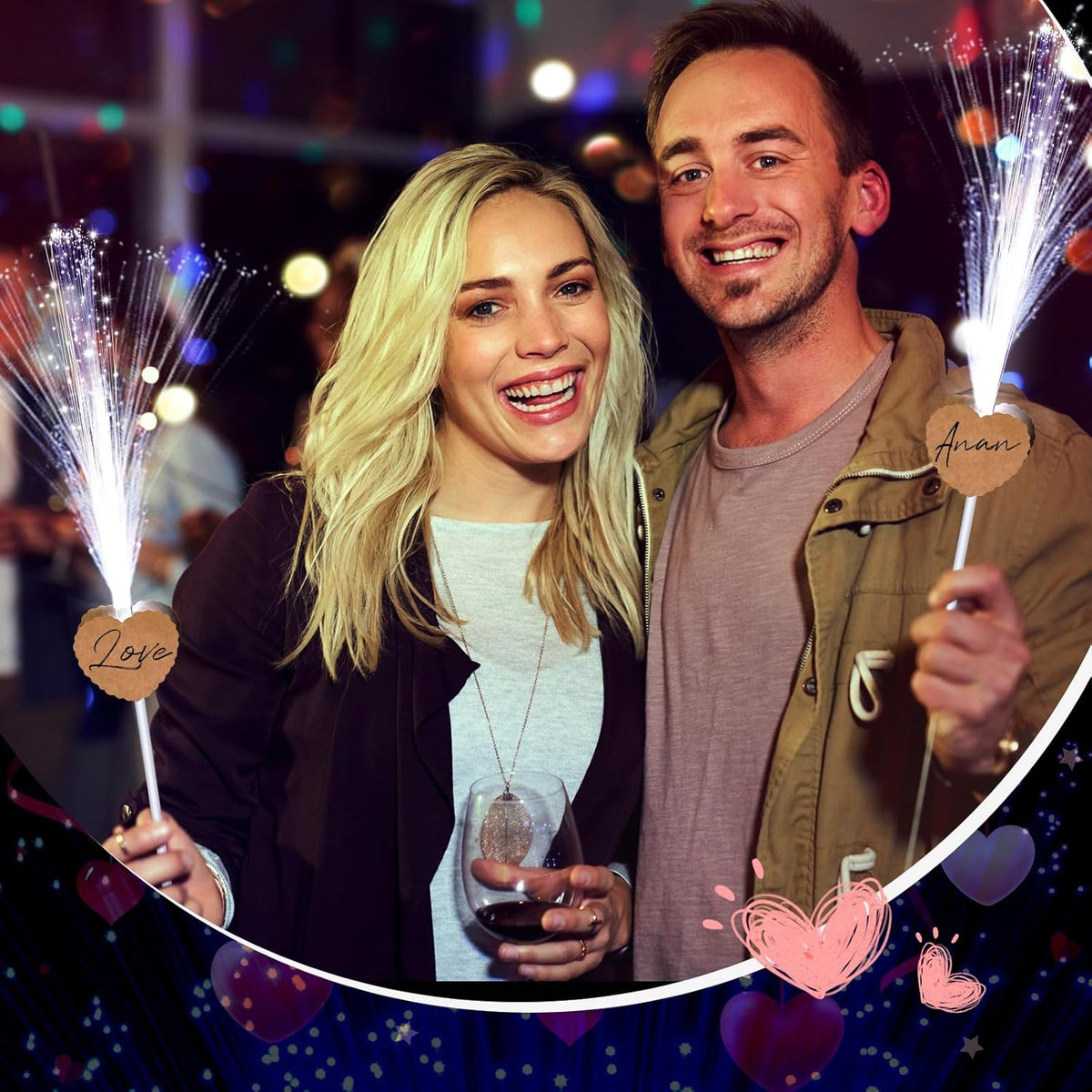 50 Pcs Wedding Sparklers Heart Shaped LED Glow Sticks Fiber Optic Wands Light up Wand with 3 Light
