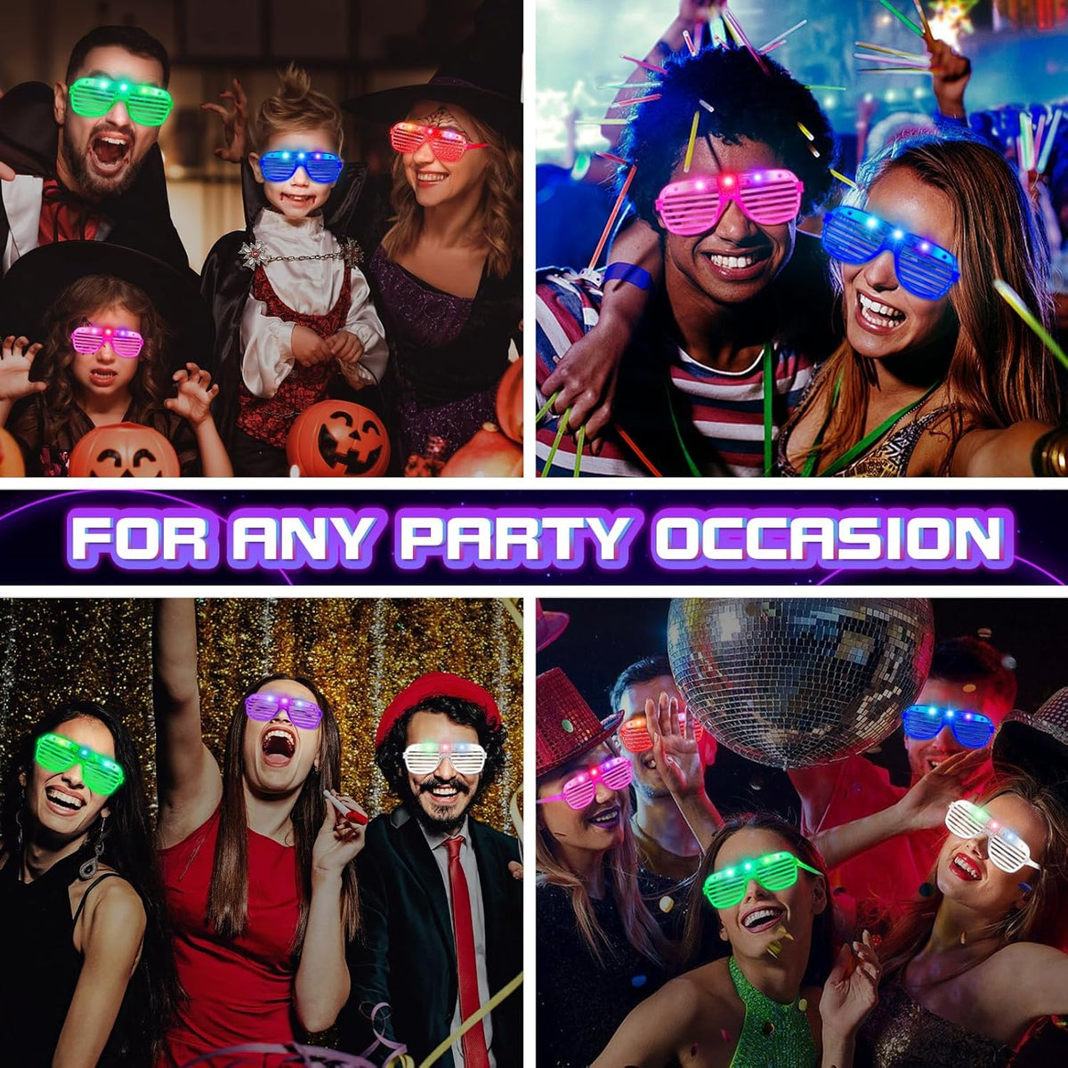 150 Pack 6 Neon Color Halloween Party Favors, Glow in The Dark Glasses for Kid Adult, LED Light Up