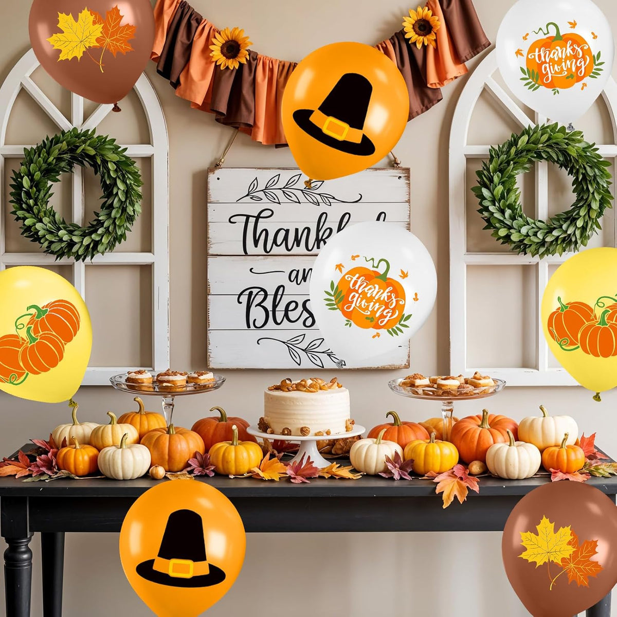 Thanksgiving Balloons, 12 Inch Orange Coffee Brown Yellow White Pumpkin Fall Maple Balloons for Boy