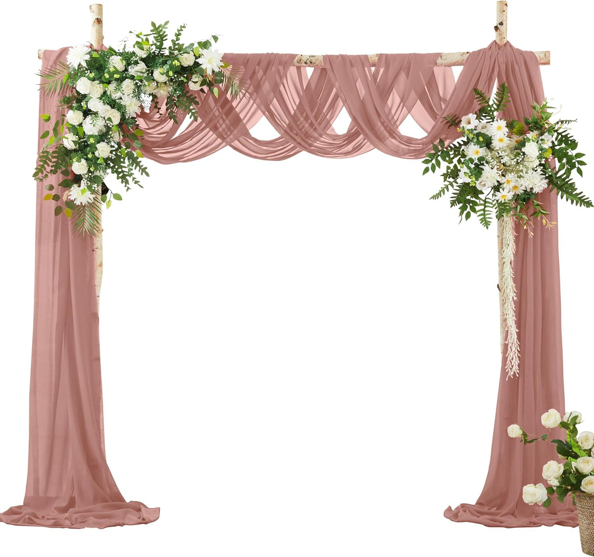 VACVELT Wedding Arch Draping Fabric Dusty Rose Chiffon, 2 Panels Sheer Drapes 30 Inch x 20ft