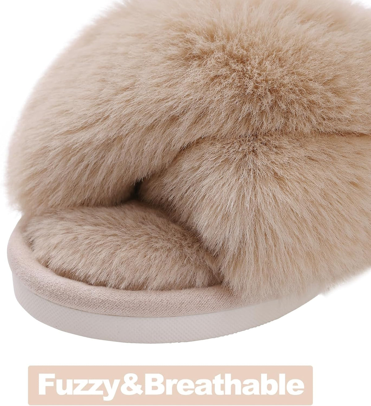Evshine Women's Fuzzy Slippers Cross Band Memory Foam House Slippers Open Toe