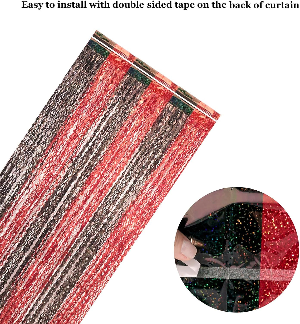 4 Pack 3.3x6.6 ft Red and Black Foil Fringe Backdrop Curtains - Wavy Tinsel Streamers Birthday