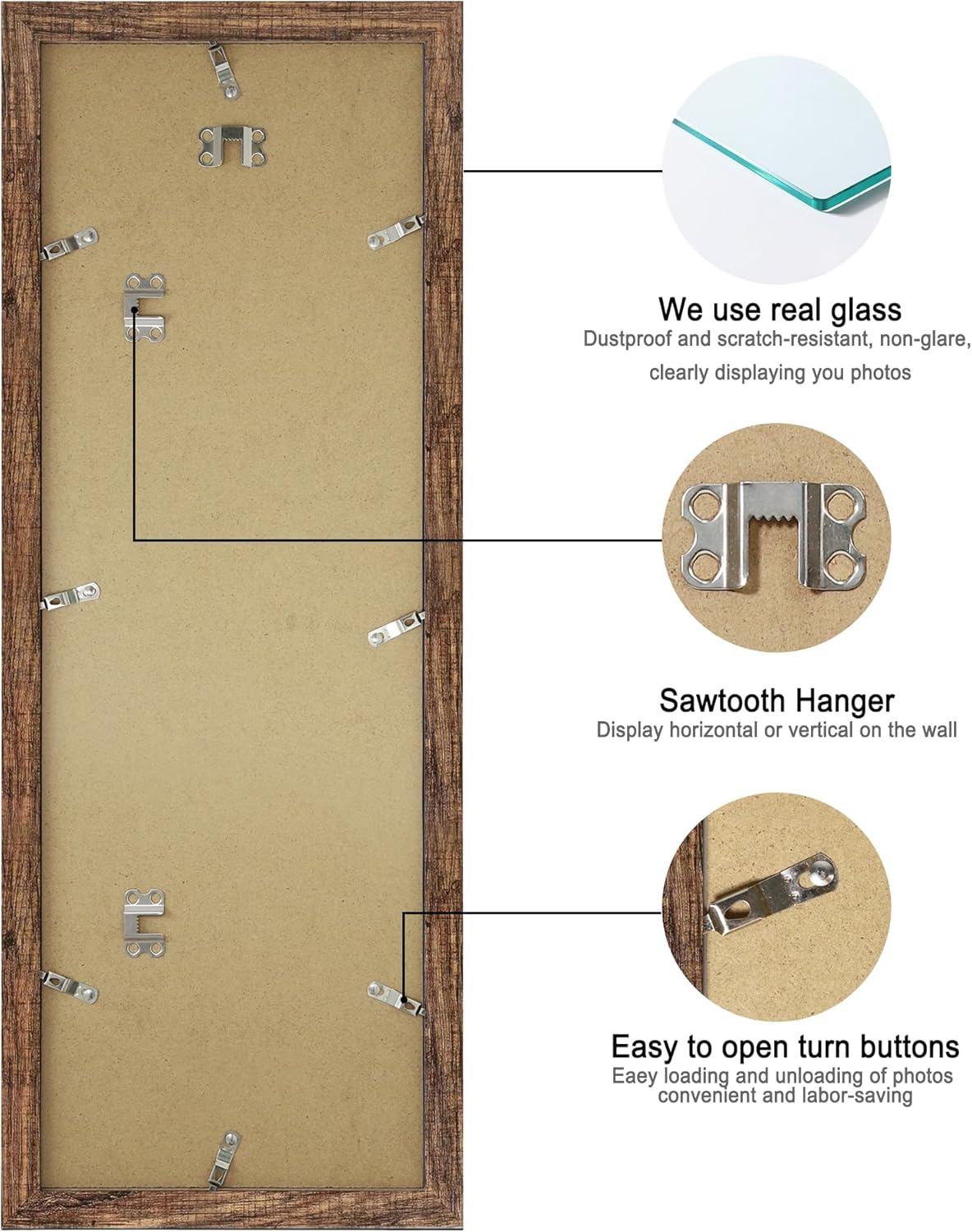 8x24 Picture Frame 2 Pack, Rustic Brown Wood Frame with Tempered Glass, Display Pictures Multiple