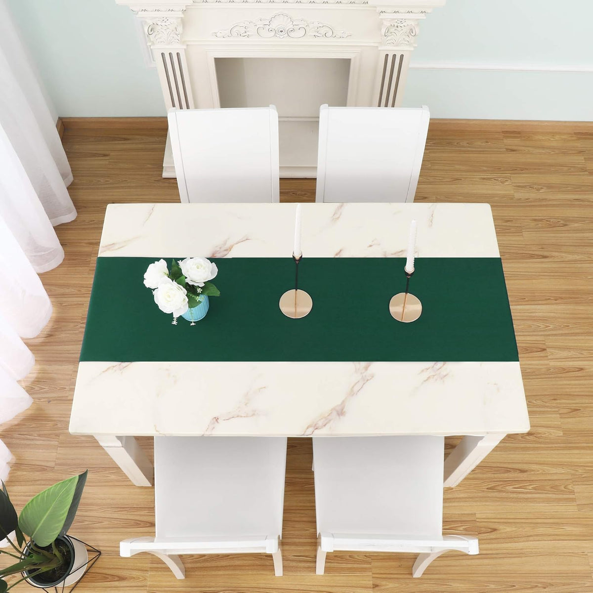 DUALIFE Dark Green Table Runner 14x72 Inch Thick Polyester Decorative Cloth Handcrafted for Wedding