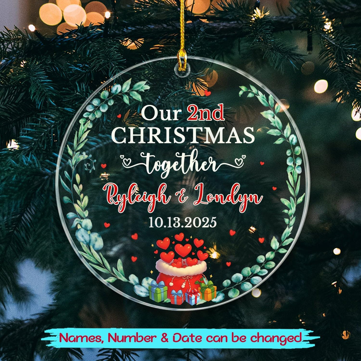 Our 2ND Christmas Together Ornament 2025, Personalized Date & Names Couple Together Xmas Ornament