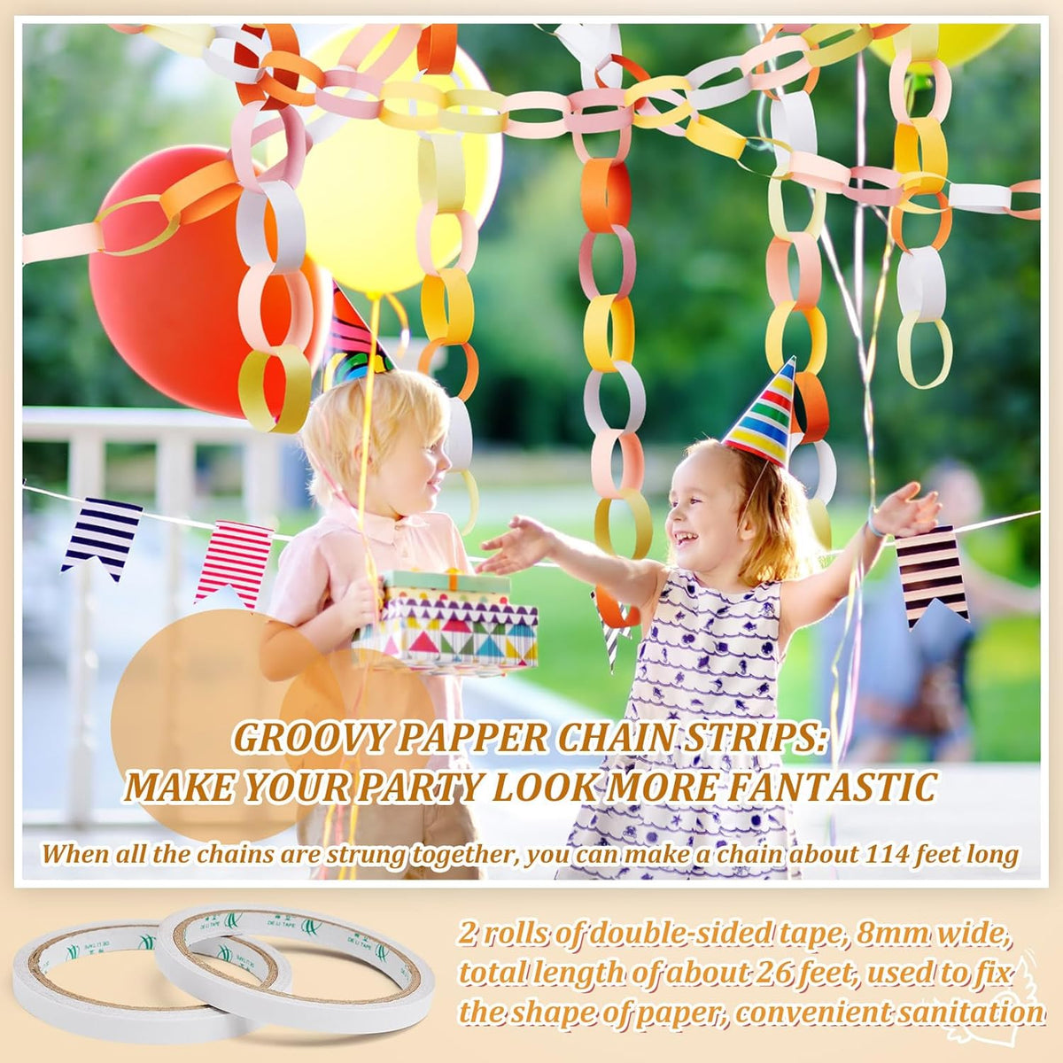 Lincia 600 Sheet Halloween Paper Chain Garland, Construction DIY Crafts Chain Strip for Fall