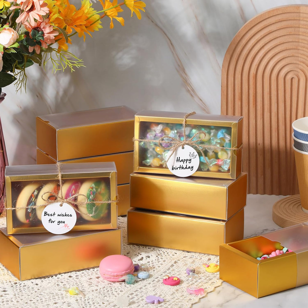 Roowest 50 Sets Kraft Soap Boxes Rectangle Packaging Box with Window Homemade Gift Box with Blank