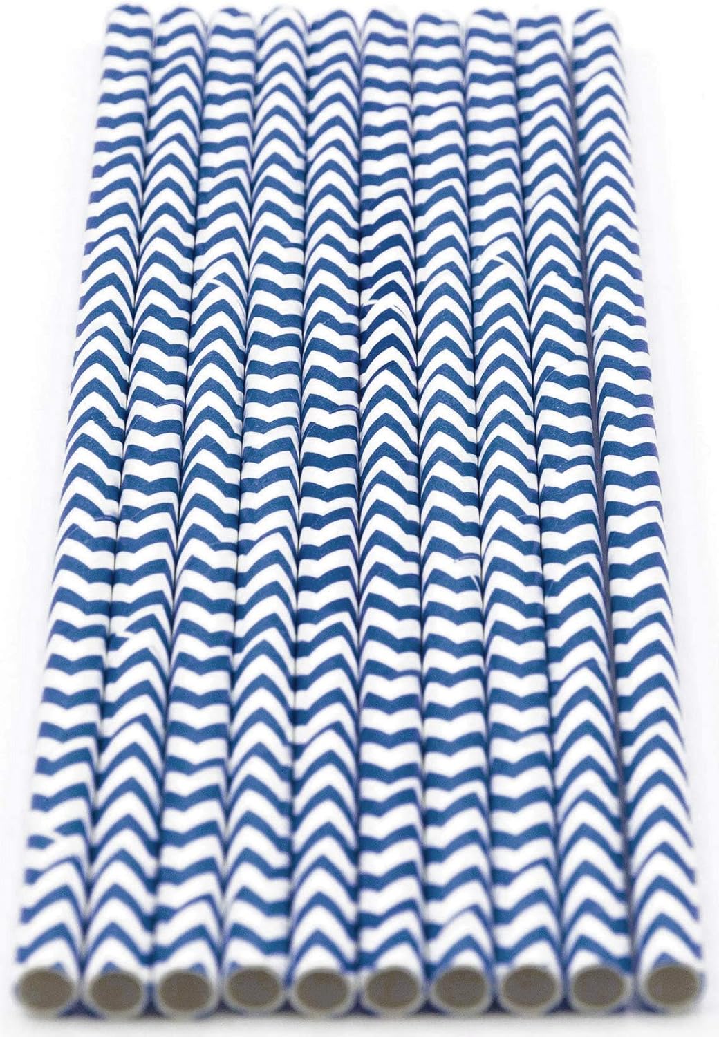 Pack of 150 Navy Blue Chevron Biodegradable 4-Ply Paper Drinking Straws (Compostable, Non-toxic