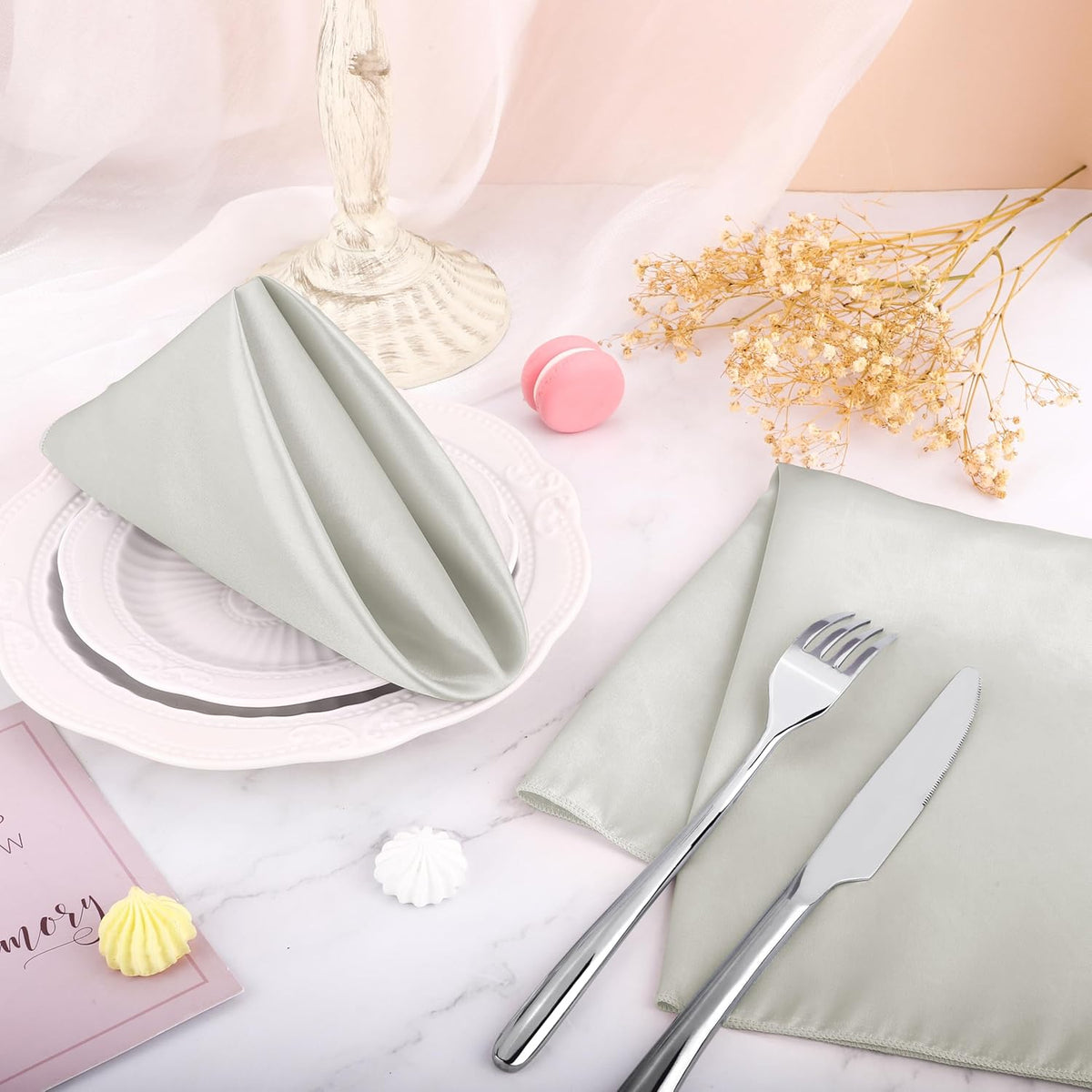 Aneco 16 Pack Square Satin Napkin Bright Silk Table Napkin Soft Smooth Fabric Table Napkin for