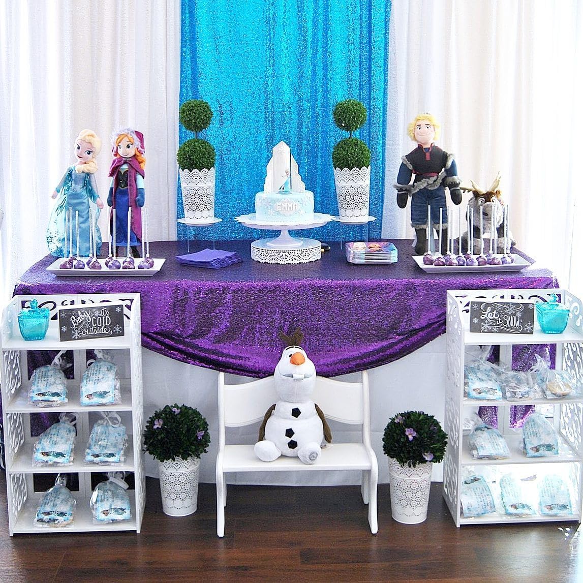 QueenDream Purple Tablecloth Party Table Decorations: 50x80 Inch Sequin Fabric Table Drapes for