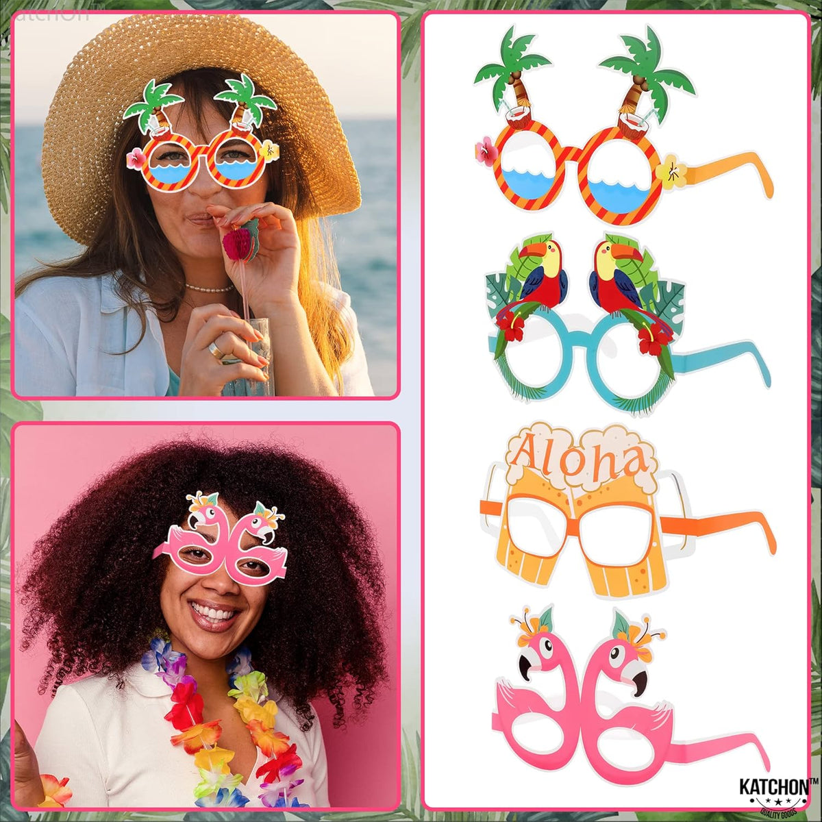 KatchOn, Luau Glasses for Luau Party Decorations - Pack of 12 | Luau Photo Booth Props, Hawaiian