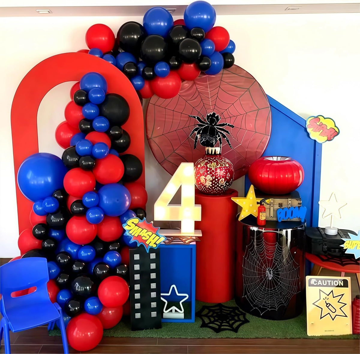 Red Blue Black Balloons, 12 Inch Royal Blue Red Confetti Latex Balloon with Black Helium Balloon