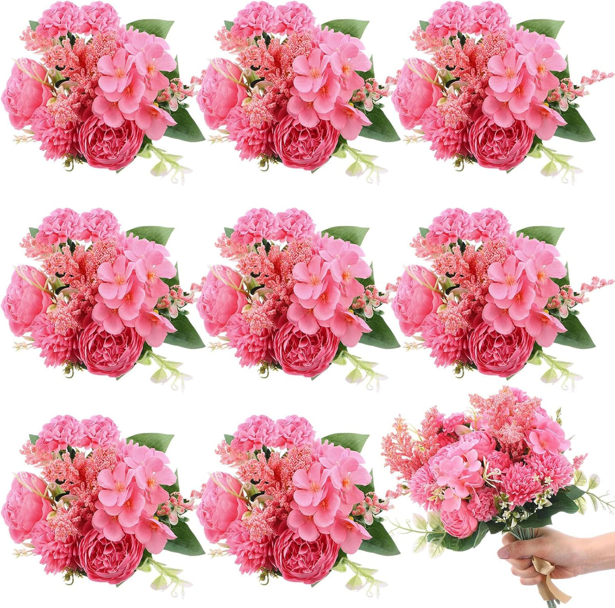 Zeyune 8 Pcs Wedding Silk Flowers Fake Silk Flowers Faux Bouquet Hydrangea Bouquets for Wedding