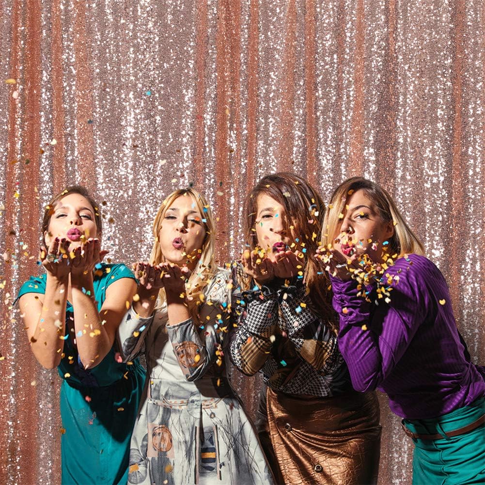 Eternal Beauty Rose Gold Sequin Backdrop, 10x10 Ft Glitter Background Curtains for Shimmer
